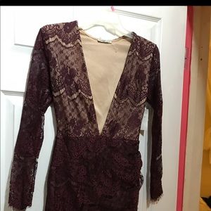 Burgundy lace long sleeve dress